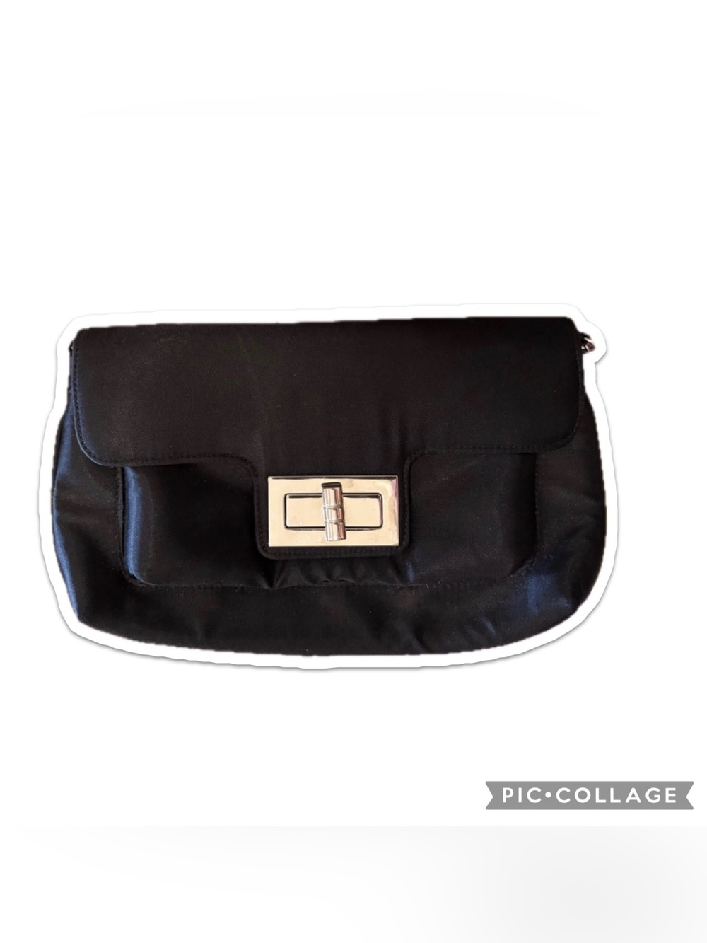 Black Clutch with Silver Clasp and chain